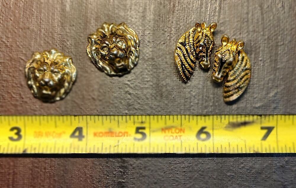 2 PAIR SET - VINTAGE GOLDTONE ZEBRA AND LION POST EARRINGS